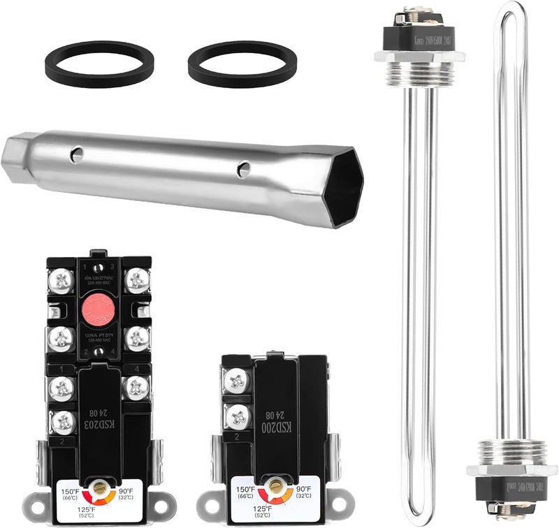 NISHCON EWH-03 Electric Water Heater Tune-Up Kit, Water Heater Replacement Parts Includes 1 x Element Wrench,Upper & Lower Heater Thermostat, 2x Heater Elements - 4500W 240V (3500W@208V) - Image 1